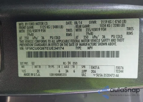 2014 Ford Escape Se from USA, damaged, VIN 1FMCU0G97EUE34174